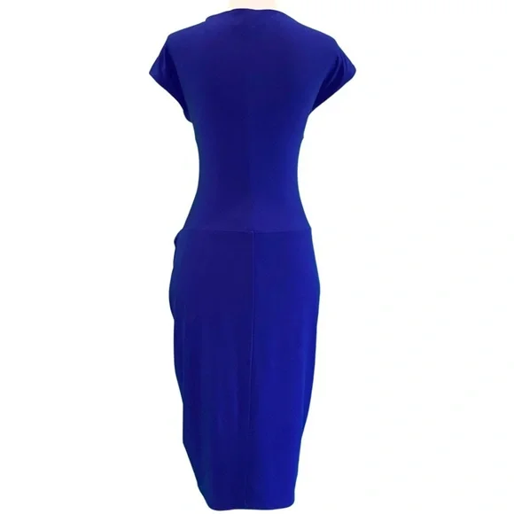 Lauren Ralph Lauren Cap Sleeve Boat Neck Draped Skirt Purple Jersey Dress Size 4 - Picture 3 of 7